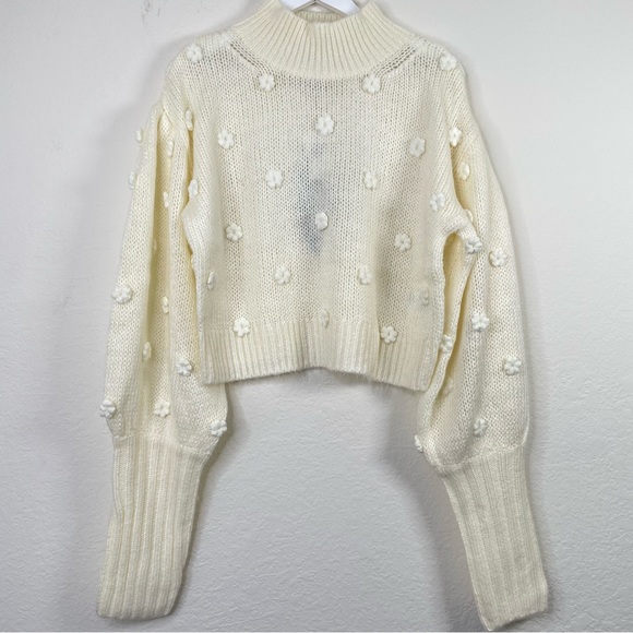 sold FARM Rio Floral Applique Lantern-Sleeve Sweater - Large - Off-White - Picture 2 of 11